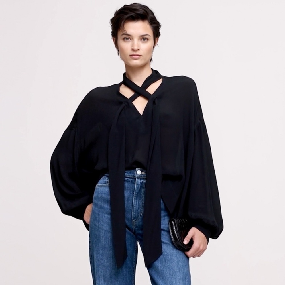 Banana Republic - 2024 Georgette Cross-Tie Trapeze Top - Black